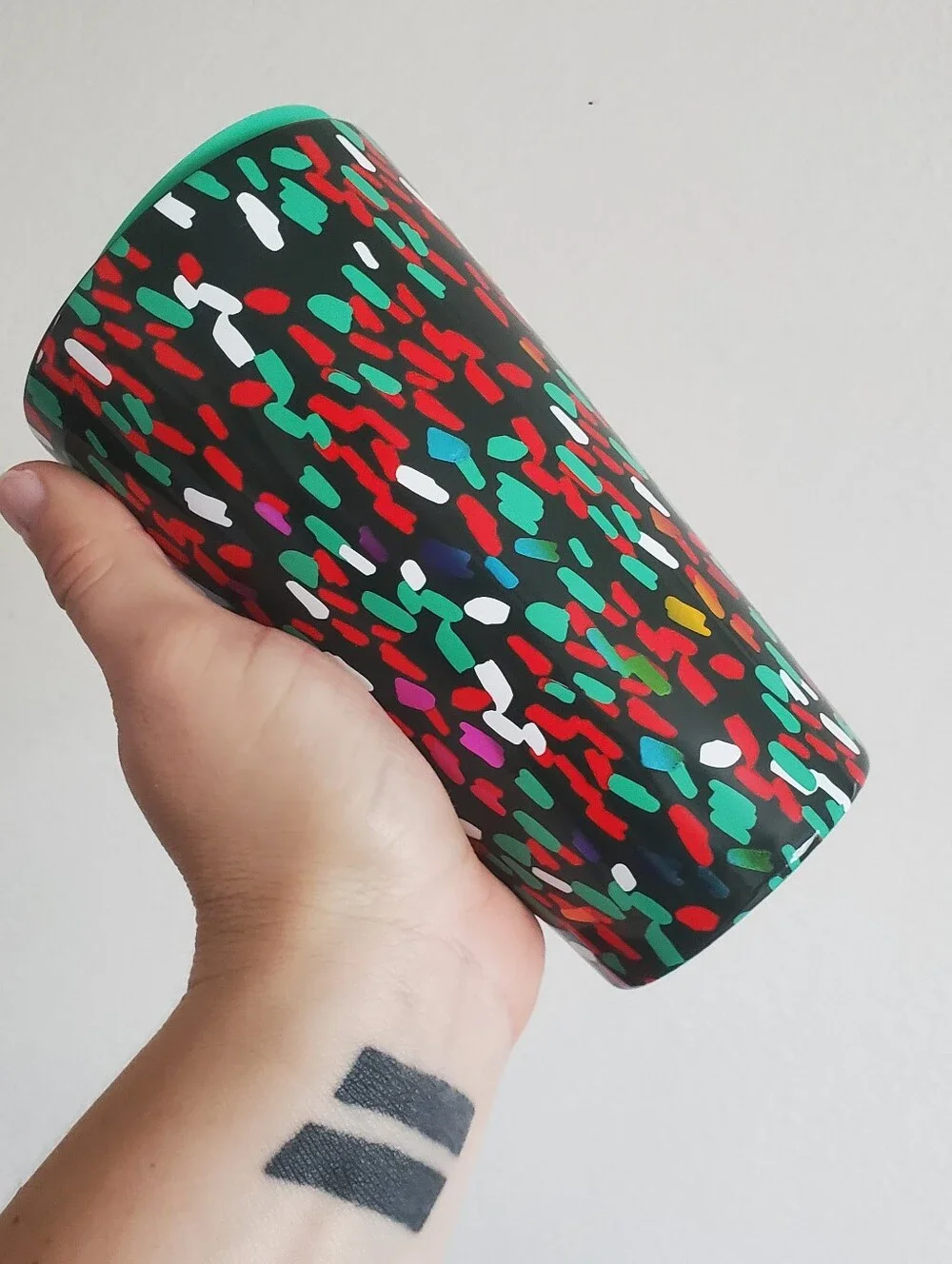 NEW Starbucks 2019 Holiday Green Confetti Double Wall Ceramic Hot Cup 12oz